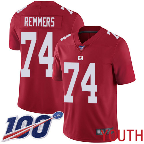 Youth New York Giants 74 Mike Remmers Red Limited Red Inverted Legend 100th Season Football NFL Jersey